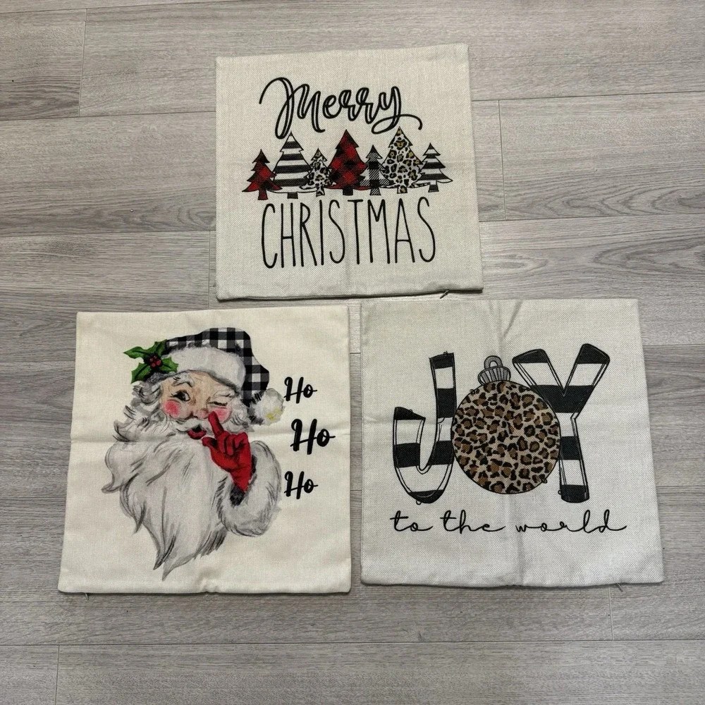 Christmas Pillow Covers Set Of 3 Buffalo Plaid Leopard Print Farmhouse 15x15